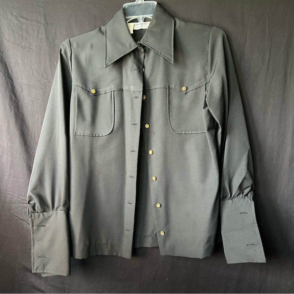 Vintage Contessa Monique Black Gold Button Dress Shirt